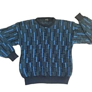 Vintage Uniform Code Sweater‎ Geometric Blue Black Green Cosby XL